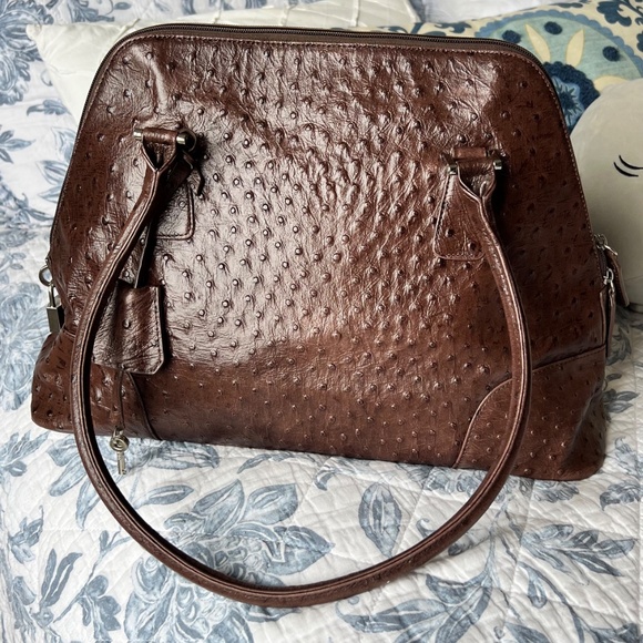 Cleo & Patek Paris Rich Brown Genuine Ostrich Embossed Leather Purse - Picture 3 of 10